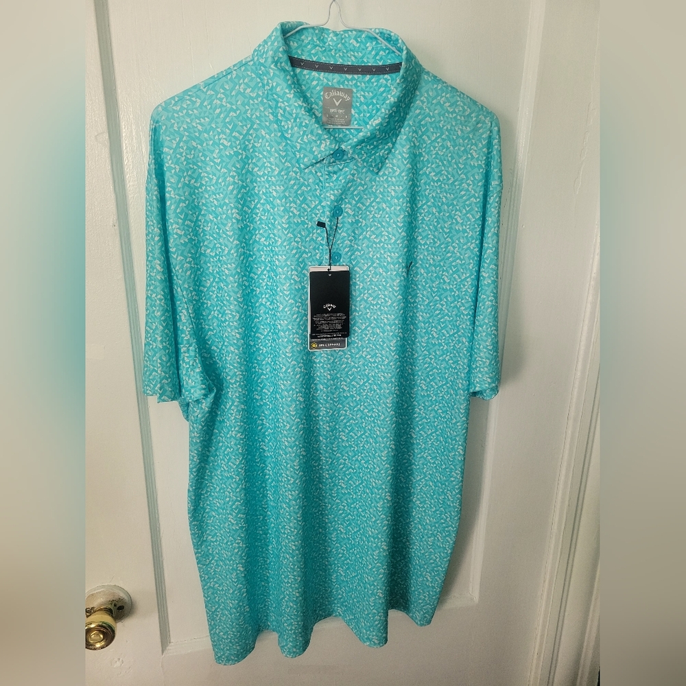 Callaway Opti-dri Men's Polo Shirt Blue White Geometric  Strech 50 UPF Size L